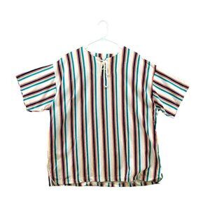 NWT Prides‎ Landing Womens Plus Baja Stripe T Shirt Lace Up 22W Cotton Pullover